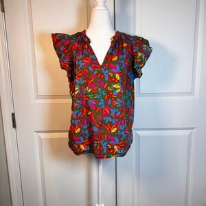 Sugarlips XL Boho Floral Flutter Sleeve Cotton Peasant Blouse Resort Top Casual